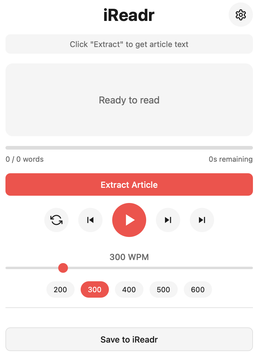 iReadr Safari Extension - Light Mode